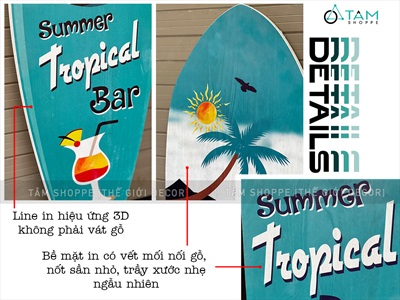Ván lướt sóng trang trí chủ đề Tropical bar cao 90-150cm [In sắc nét - 3 kiểu dáng] VLS-05