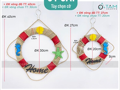 Vòng treo cửa kiểu phao cứu sinh vải bố chữ Home [Thủ công - 2 size] VTC-PCB-03
