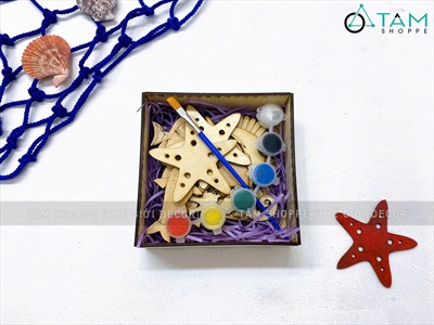 Hộp 10 phụ kiện gỗ tô màu chủ đề mùa hè DIY [Kèm màu + cọ vẽ] TOMAU-01