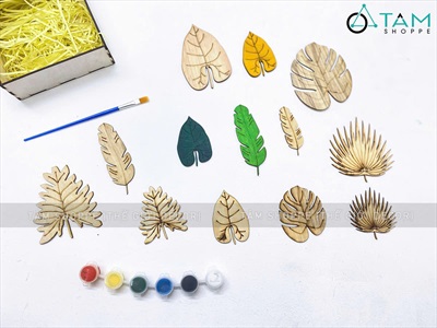 Hộp 10 phụ kiện gỗ tô màu chủ đề mùa hè DIY [Kèm màu + cọ vẽ] TOMAU-01