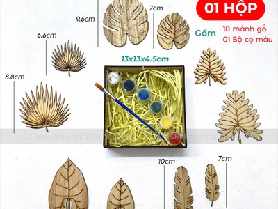 Hộp 10 phụ kiện gỗ tô màu chủ đề mùa hè DIY [Kèm màu + cọ vẽ] TOMAU-01