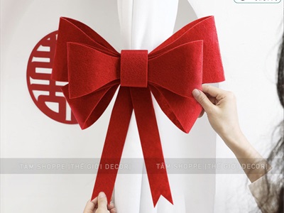 Nơ đỏ vải nỉ cứng cỡ lớn [Cắt sẵn - tự ghép dễ dàng] PK-NO-03