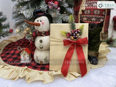 Nơ vải đỏ viền chỉ trắng 2 cánh đuôi dài [Vải đẹp - 14x21cm] PK-NO-04