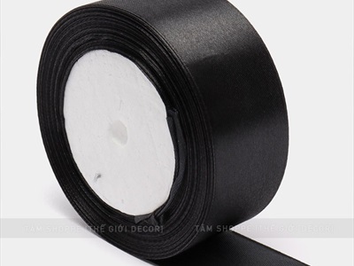 Ruy băng đen vải lụa satin cuộn 22m nhiều cỡ RUYBANG-14