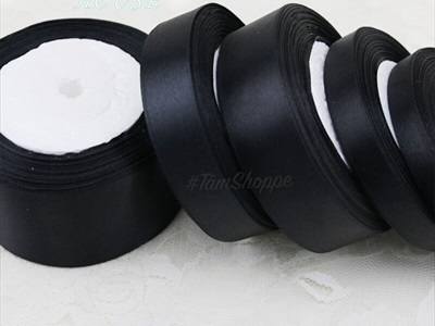 Ruy băng đen vải lụa satin cuộn 22m nhiều cỡ RUYBANG-14