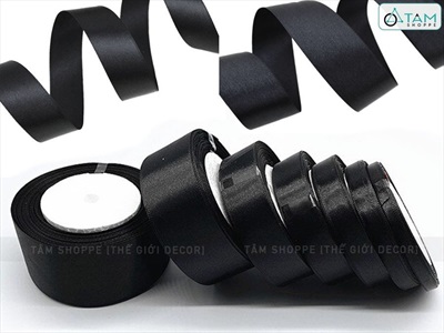 Ruy băng đen vải lụa satin cuộn 22m nhiều cỡ RUYBANG-14