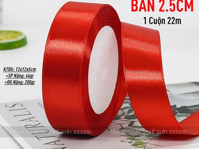 Ruy băng đỏ vải lụa satin cuộn 22m nhiều cỡ RUYBANG-13