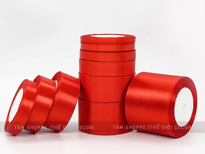 Ruy băng đỏ vải lụa satin cuộn 22m nhiều cỡ RUYBANG-13
