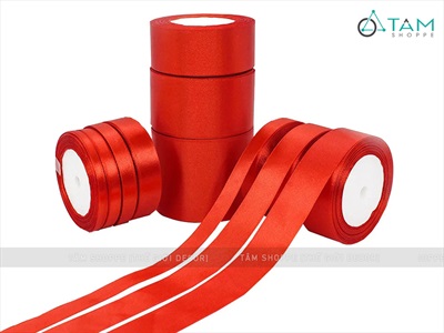 Ruy băng đỏ vải lụa satin cuộn 22m nhiều cỡ RUYBANG-13