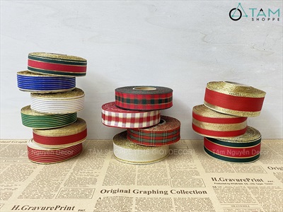 Ruy băng vải hoạ tiết sọc caro sang xịn [Nhiều kiểu - Cuộn 20m] RUYBANG-17