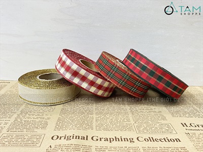 Ruy băng vải hoạ tiết sọc caro sang xịn [Nhiều kiểu - Cuộn 20m] RUYBANG-17