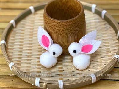 Set 02 con thỏ bông tai hồng handmade gắn lồng đèn TCV-THO-02
