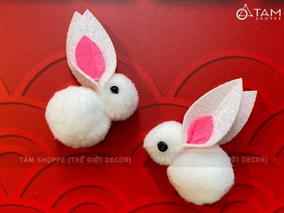 Set 02 con thỏ bông tai hồng handmade gắn lồng đèn TCV-THO-02