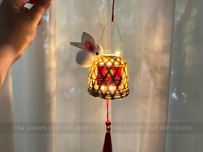 Set 02 con thỏ bông tai hồng handmade gắn lồng đèn TCV-THO-02