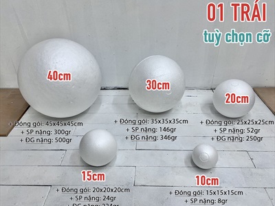 Trái banh xốp cầu xốp tròn làm châu Noel, người tuyết [ĐK10-40cm - Đặc ruột] PHOI-DIY-01