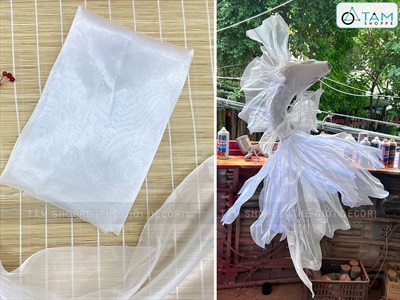 Vải voan cát màu trắng ửng sáng làm cá chép, làm hoa [khổ 150cm -1 mét tới] PK-VAI-12