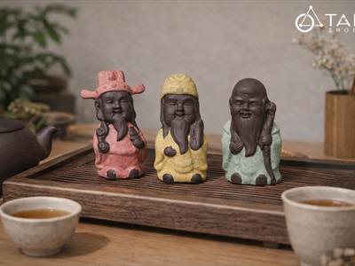 Bộ 3 tượng ông Phúc - Lộc - Thọ mini gốm nâu [Cao 8.5cm/ trầm ấm] TUONGPHAT-06