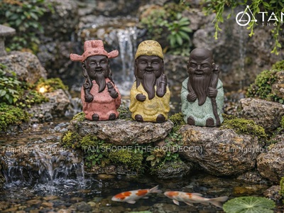 Bộ 3 tượng ông Phúc - Lộc - Thọ mini gốm nâu [Cao 8.5cm/ trầm ấm] TUONGPHAT-06