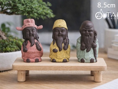 Bộ 3 tượng ông Phúc - Lộc - Thọ mini gốm nâu [Cao 8.5cm/ trầm ấm] TUONGPHAT-06