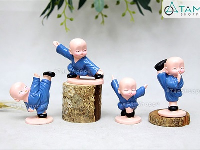 Bộ 4 tượng chú tiểu múa võ mini [Vui nhộn/ Cao 8cm] CHUTIEU-07