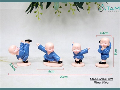 Bộ 4 tượng chú tiểu múa võ mini [Vui nhộn/ Cao 8cm] CHUTIEU-07