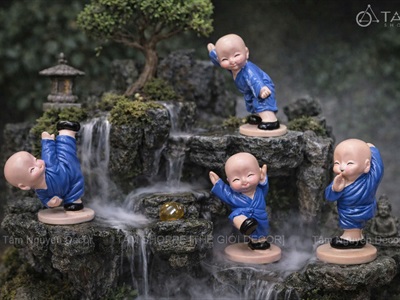 Bộ 4 tượng chú tiểu múa võ mini [Vui nhộn/ Cao 8cm] CHUTIEU-07