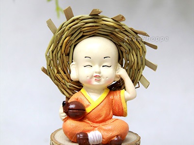 Bộ 04 tượng chú tiểu đội nón cói [2 kiểu/ Cao 7cm] CHUTIEU-05