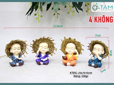 Bộ 04 tượng chú tiểu đội nón cói [2 kiểu/ Cao 7cm] CHUTIEU-05