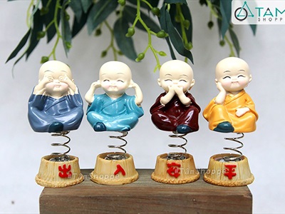 Bộ 04 tượng chú tiểu đế lò xo nhún nhảy gắn xe hơi [Vui mắt/ 4 không] CHUTIEU-04
