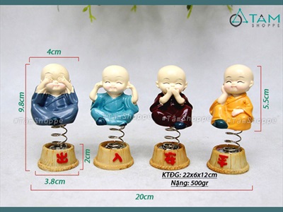 Bộ 04 tượng chú tiểu đế lò xo nhún nhảy gắn xe hơi [Vui mắt/ 4 không] CHUTIEU-04
