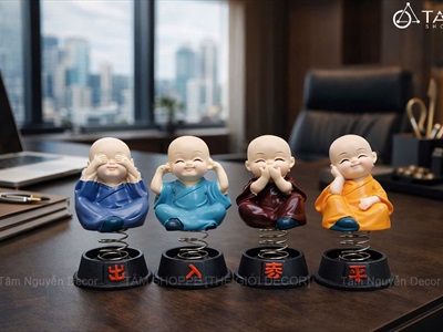 Bộ 04 tượng chú tiểu đế lò xo nhún nhảy gắn xe hơi [Vui mắt/ 4 không] CHUTIEU-04