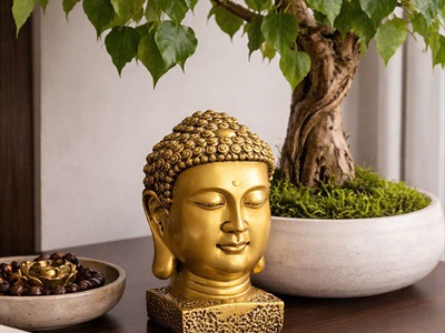 Đầu tượng Phật màu vàng đồng nhiều cỡ [Cao 9-22cm/ Giả cổ] TUONGPHAT-04