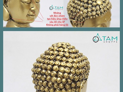 Đầu tượng Phật màu vàng đồng nhiều cỡ [Cao 9-22cm/ Giả cổ] TUONGPHAT-04