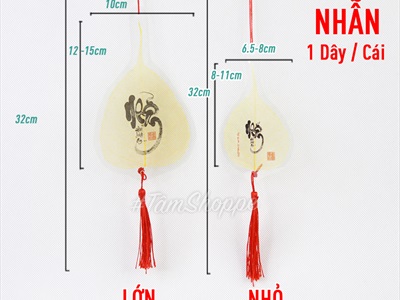 Dây treo lá bồ đề vàng chữ thư pháp PKT-TET-01