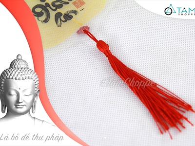 Dây treo lá bồ đề vàng chữ thư pháp PKT-TET-01