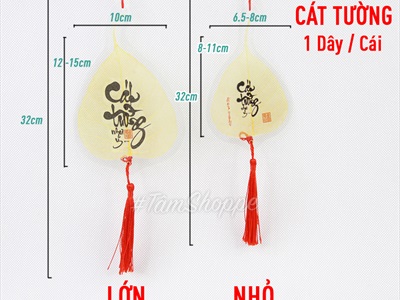 Dây treo lá bồ đề vàng chữ thư pháp PKT-TET-01