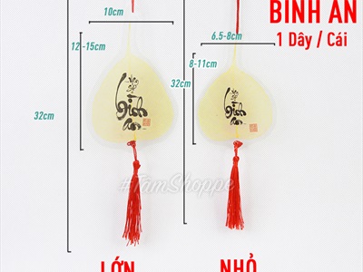 Dây treo lá bồ đề vàng chữ thư pháp PKT-TET-01