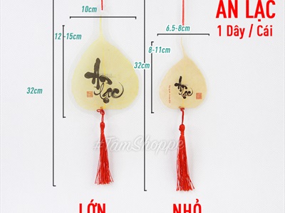 Dây treo lá bồ đề vàng chữ thư pháp PKT-TET-01