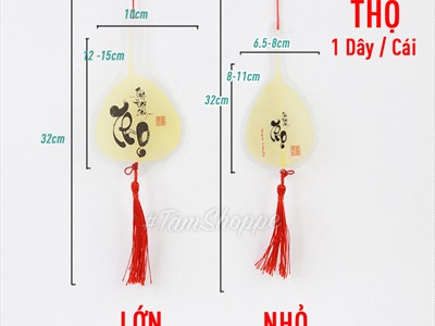 Dây treo lá bồ đề vàng chữ thư pháp PKT-TET-01