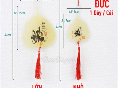 Dây treo lá bồ đề vàng chữ thư pháp PKT-TET-01