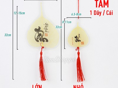 Dây treo lá bồ đề vàng chữ thư pháp PKT-TET-01