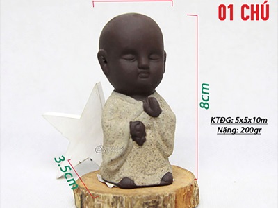 Tượng chú tiểu gốm nâu mini [Trầm ấm/ Cao 8cm] CHUTIEU-06