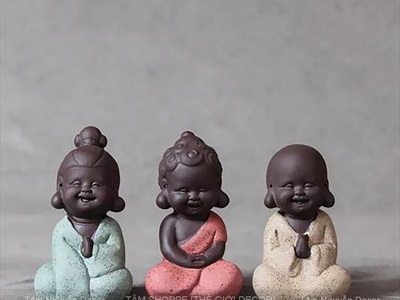 Tượng phật vui vẻ mini gốm nâu [Cao 8cm/ nhiều kiểu] TUONGPHAT-07