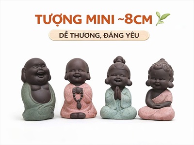 Tượng phật vui vẻ mini gốm nâu [Cao 8cm/ nhiều kiểu] TUONGPHAT-07