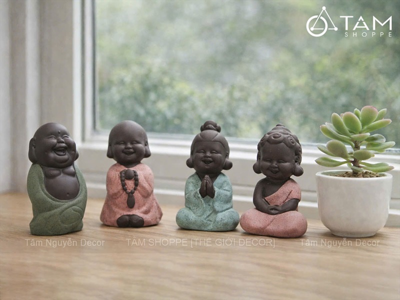 Tượng phật vui vẻ mini gốm nâu [Cao 8cm/ nhiều kiểu] TUONGPHAT-07